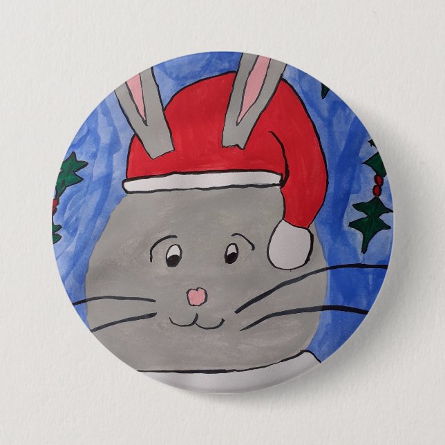 Cute Santa Bunny 3 Inch Round Button (Front)