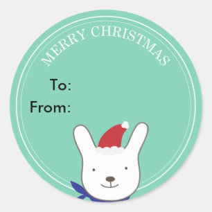 Cute Santa Bunny Green Christmas Gift Tag
