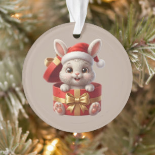 Cute Santa Bunny in Christmas Gift Box Ornament