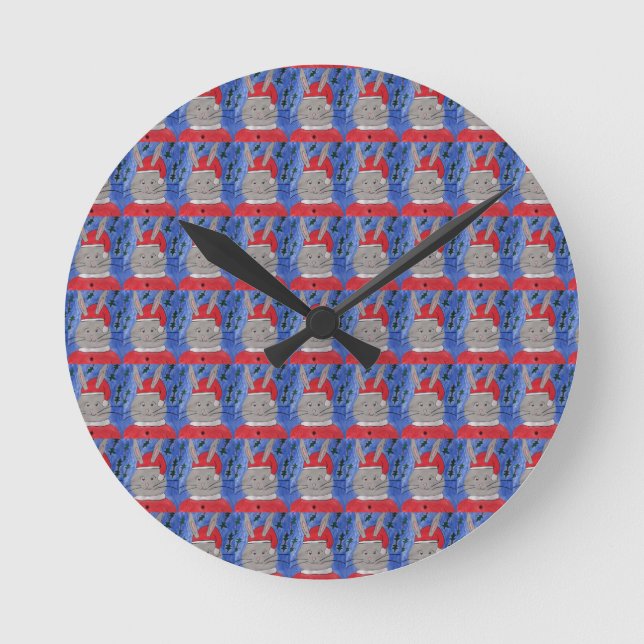 Cute Santa Bunny Round Clock (Front)