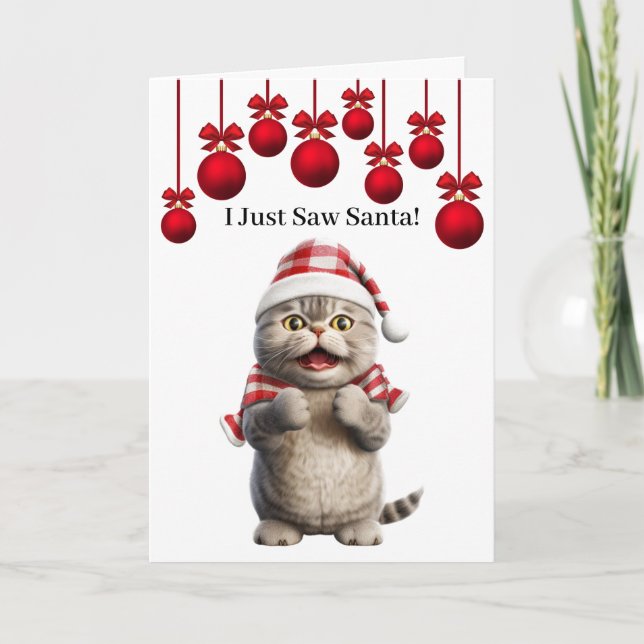 Cute Santa Cat Greeting Card (Front)