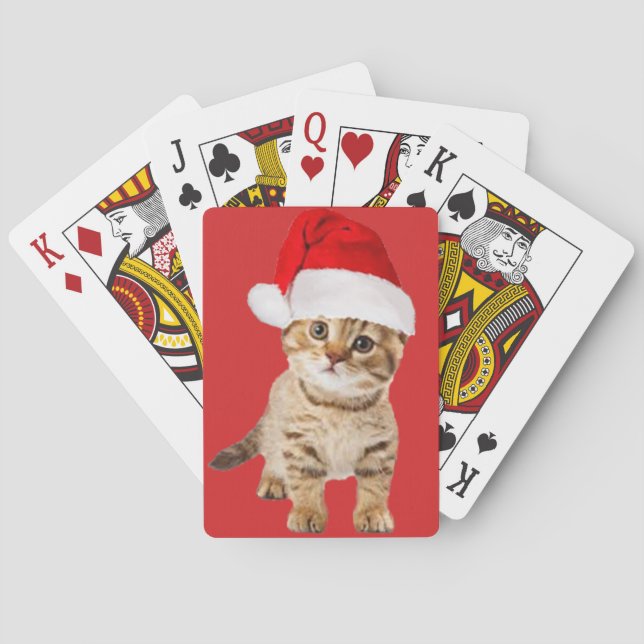 Cute Santa Cat Kitten Playing Cards (Back)