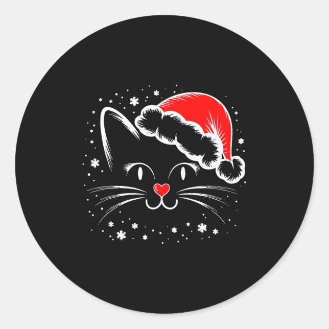 Cute Santa Cat Lover Christmas Men Women Kids  Classic Round Sticker (Front)