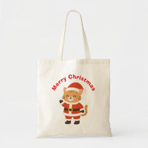 Cute Santa Cat "Merry Christmas" Tote Bag