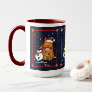 Cute Santa cat, snowman and custom text Mug