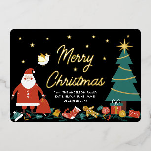 Cute Santa Christmas Foil Holiday Greeting Card