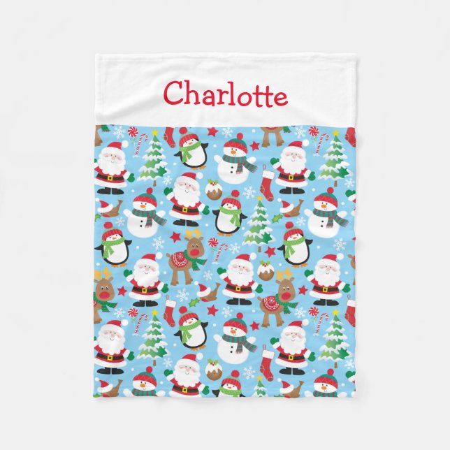 Cute Santa Christmas Kids Personalized Fleece Blanket (Front)