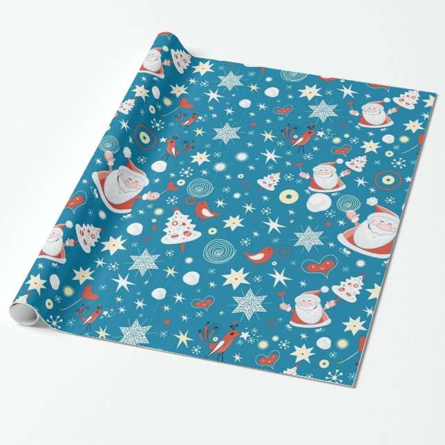 Cute Santa Christmas Pattern Wrapping Paper (Unrolled)