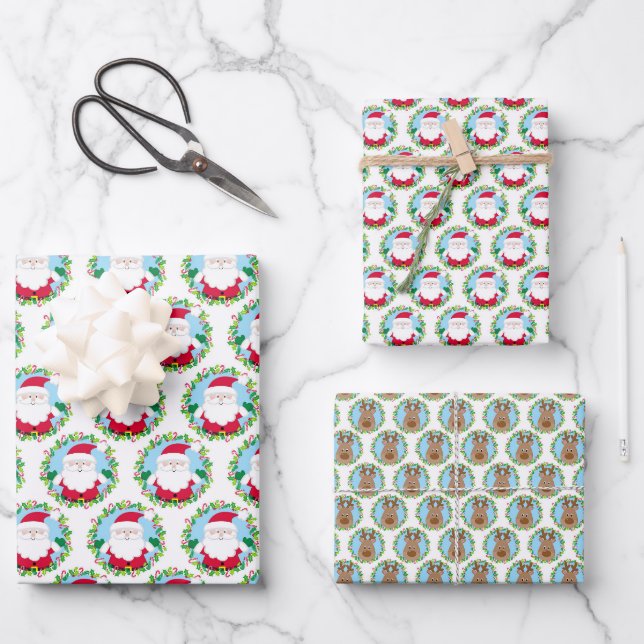 Cute Santa Christmas Wrapping Paper Sheet (Front)