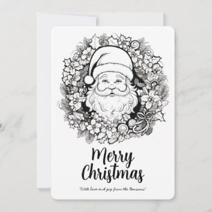 Cute Santa Christmas Wreath Colouring Holiday Card