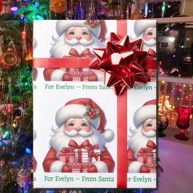 Cute Santa Claus Add Child's Name Christmas Roll Wrapping Paper (Creator Uploaded)