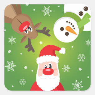 Cute Santa Claus And Friends Christmas Square Sticker