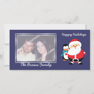 Cute Santa Claus And Penguin In Winter photo card