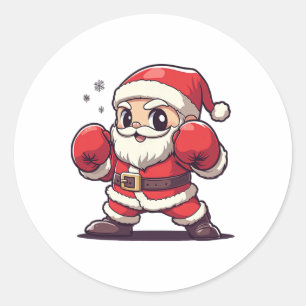 Cute Santa Claus Boxing - Holiday-themed Christmas Classic Round Sticker