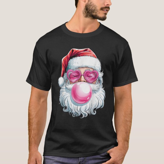 Cute Santa Claus Bubble Gum Pink Heart Sunglasses  T-Shirt (Front)