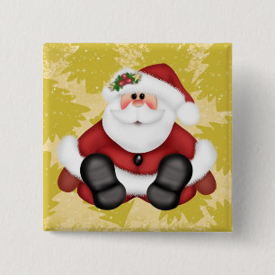 Cute Santa Claus Button with Christmas Trees