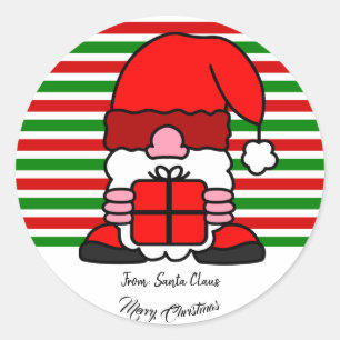 Cute Santa Claus Cartoon Custom Name Fun Christmas Classic Round Sticker