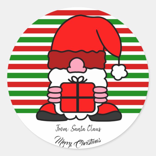 Cute Santa Claus Cartoon Custom Name Fun Christmas Classic Round Sticker (Front)