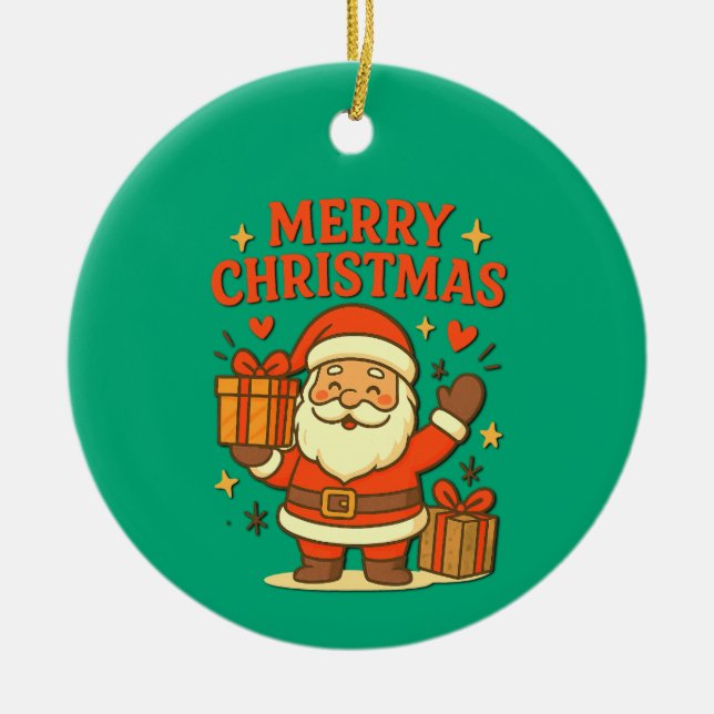  Cute Santa Claus Christmas Art –  Merry Christmas Ceramic Ornament (Front)