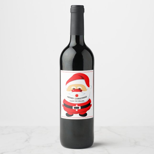 Cute Santa Claus Christmas holiday red Wine Label (Front)