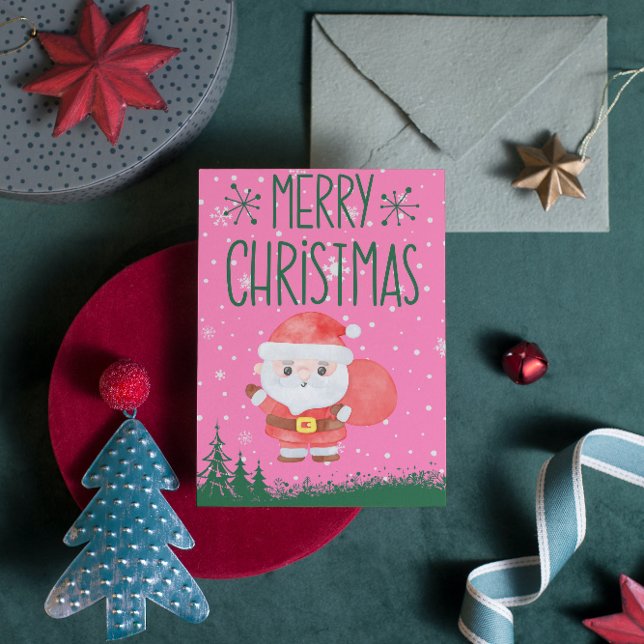 Cute Santa Claus Christmas Pink Postcard (Creator Uploaded)