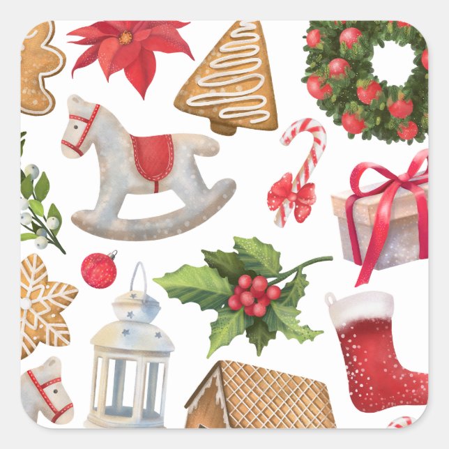 Cute Santa Claus Christmas Sweets Personalized    Square Sticker (Front)