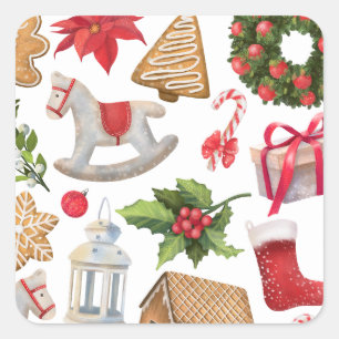 Cute Santa Claus Christmas Sweets Personalized Square Sticker