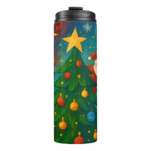 Cute Santa Claus Christmas Tree Illustration Thermal Tumbler