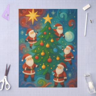 Cute Santa Claus Christmas Tree Illustration Tissue Paper