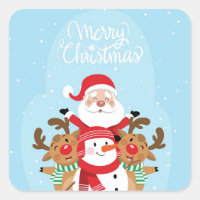Cute Santa Claus, deer and snowman