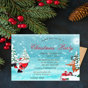 Cute Santa Claus, Deer  Christmas Corporated Invitation