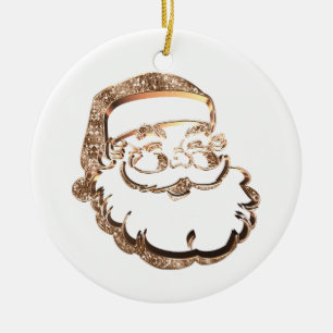 Cute Santa Claus Elegant Gold and White Ceramic Ornament