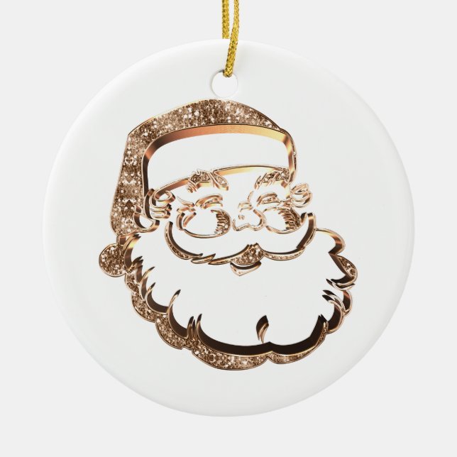 Cute Santa Claus Elegant Gold and White Ceramic Ornament (Front)