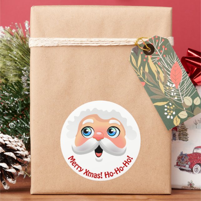 Cute Santa Claus Face Cartoon Classic Round Sticker (Holiday)