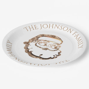 Cute Santa Claus Face Elegant Gold Christmas Paper Plate