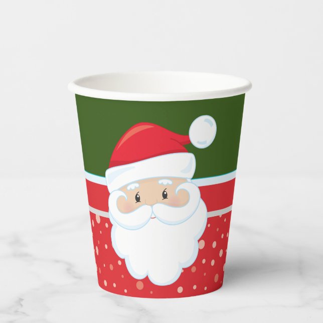 Cute Santa Claus face on red green Xmas Paper Cups (Front)