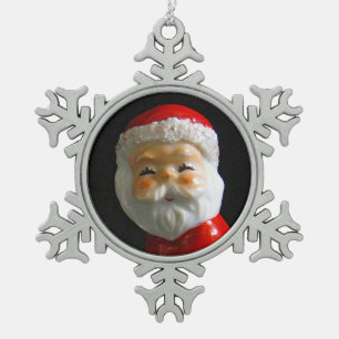 Cute Santa Claus face Snowflake Pewter Christmas Ornament
