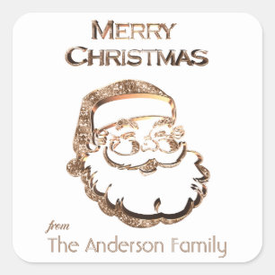 Cute Santa Claus Father Christmas Elegant Gold Square Sticker