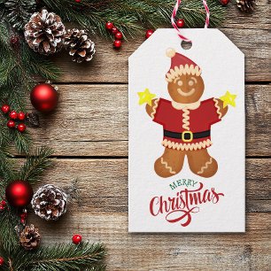 Cute Santa Claus Gingerbread Man Star Gift Tags