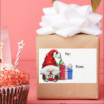 Cute Santa Claus Gnome Christmas Gift Tag<br><div class="desc">This "To" and "From" gift tag sticker has a cute image of a little white bearded gnome dressed in a red Santa Claus suit. Beside him are several brightly wrapped gift packages. The grey text at the right side says "To" and "From", but you may easily change that and even...</div>