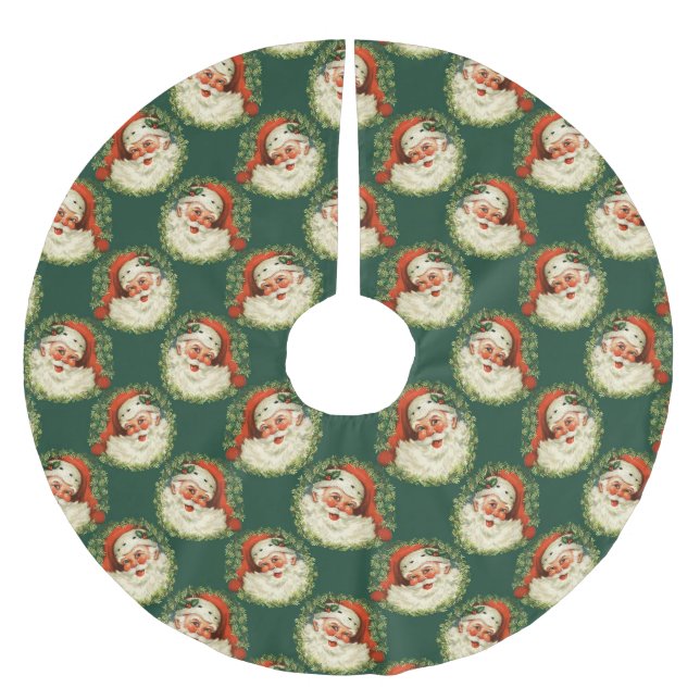 Cute Santa Claus Happy Face Christmas Brushed Polyester Tree Skirt (Front)