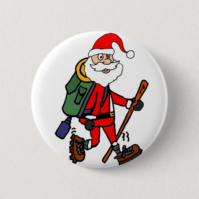 Cute Santa Claus Hiking Christmas Cartoon 2 Inch Round Button (Front)