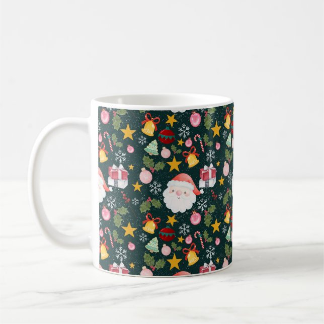 Cute Santa Claus Holiday Seamless Pattern Coffee Mug (Left)