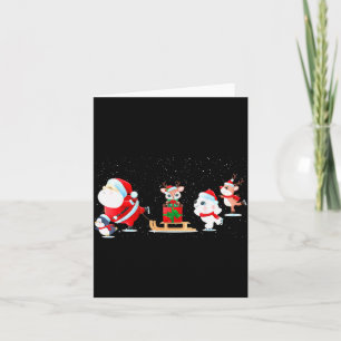 Cute Santa Claus Ice Skating With Friends - Family Card