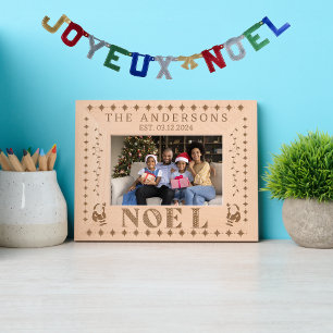 Cute Santa Claus Joyeux Noel Family Photo Name Etched Frames