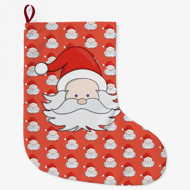 Cute Santa Claus Large Christmas Stocking (Front)