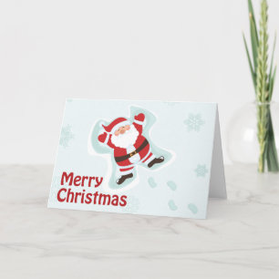 Cute Santa Claus making snow angel chrismas card