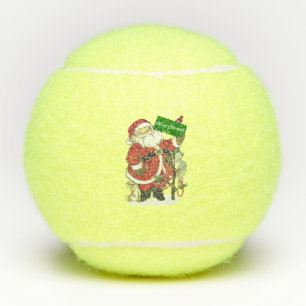 Cute Santa Claus Merry Christmas Sign Animals Tennis Balls