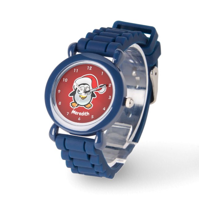 Cute Santa Claus Penguin Cartoon Watch (Angle)
