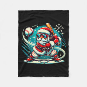 Cute Santa Claus Playing Baseball Boys Kids Teens  Fleece Blanket
